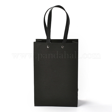 長方形の紙袋  ナイロンハンドル付き  ギフトバッグやショッピングバッグ用  ブラック  16x0.4x24cm CARB-O004-01B-06-1