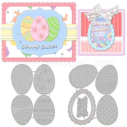 GLOBLELAND 2Pcs Happy Easter Egg Cutting Dies Metal Easter Eggs Frame Die Cuts Embossing Stencils Template for Paper Card Making Decoration DIY Scrapbooking Album Craft Decor DIY-WH0309-685-1