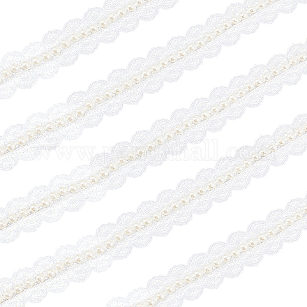 レースのトリム  ポリエステルレースリボンエッジトリミング  模造真珠ビーズ  ミシンとブライダルの結婚式の装飾用  ホワイト  3/4インチ（19.5mm）  約10ヤード/バッグ（9.14m /バッグ） OCOR-WH0058-10A-1