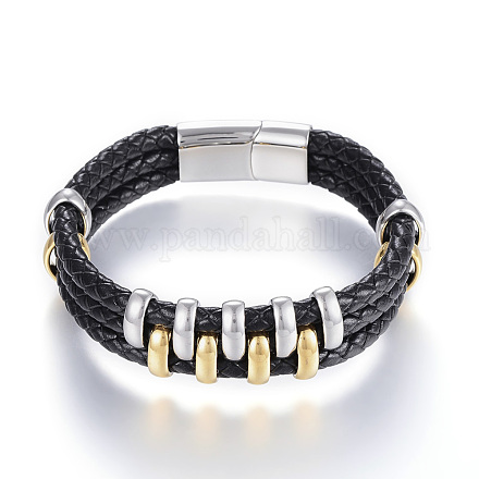 Bracelets multi-rangs avec cordon en cuir tressé BJEW-F291-05GP-1