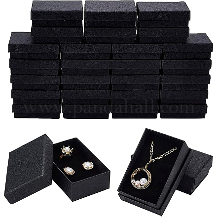 Benecreat 30 boîte à bijoux en papier texturé 2x3.2x1 pouces boîte en papier malaxé noir boîte-cadeau à bijoux avec coussin éponge à l'intérieur pour collier bracelet présentoir à bijoux OBOX-BC0001-09-1