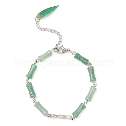 Bracelet en perles de bambou aventurine verte naturelle avec breloques en feuilles acryliques BJEW-TA00299-1