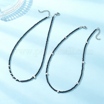 2 шт. 2 стиля ожерелий из латунных бусин в виде луны и звезды и граненых круглых бусин из натуральной черной шпинели для женщин NJEW-JN05657-1