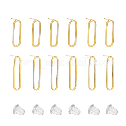 SUPERFINDINGS 12Pcs 2 Sizes 18K Gold Plated Brass Oval Stud Earrings Geometric Earring Studs Minimalist Geometry Earring Posts with 30Pcs Plastic Ear Nuts for DIY Jewelry Making Findings KK-FH0005-08-1
