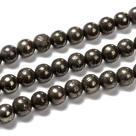Natural Pyrite Beads Strands G-L031-6mm-01-1