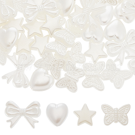 SUNNYCLUE 1 Box 236Pcs 4 Style Bowknot Beads Imitation Pearl Beads Aesthetic Bead Butterfly Heart Star White Plastic Loose Spacer Beads for Jewellery Making Women DIY Bracelet Necklace Charms Craft KY-SC0001-69-1