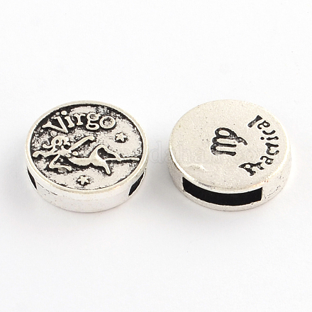 Antique Silver Plated Tibetan Style Flat Round Alloy Slide Charms X-TIBEB-Q063-09AS-NR-1