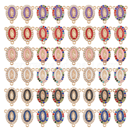 Olycraft 48 pz ciondoli Vergine Maria a 3 anelli smalto intarsio strass collegamento braccialetto crocifisso pendenti lega nostra signora collegamenti medaglia ciondoli connettore per collana fai da te creazione di braccialetti - 12 colori ENAM-OC0001-13-1