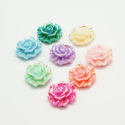 Mixed Color AB Color Plated Resin Flower Cabochons X-CRES-J032-M-1