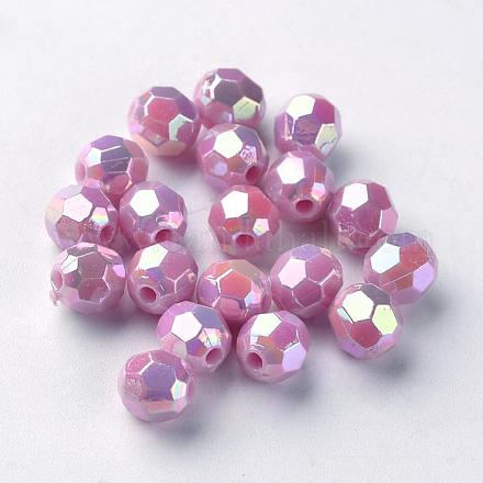AB Color Plated Eco-Friendly Poly Styrene Acrylic Round Beads TACR-L004-8mm-49-1