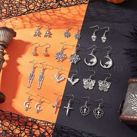 Серьги-подвески из тибетского сплава на хэллоуин EJEW-JE06523-1