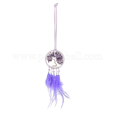 Iron Woven Web/Net with Feather Pendant Decorations AJEW-P097-07-1