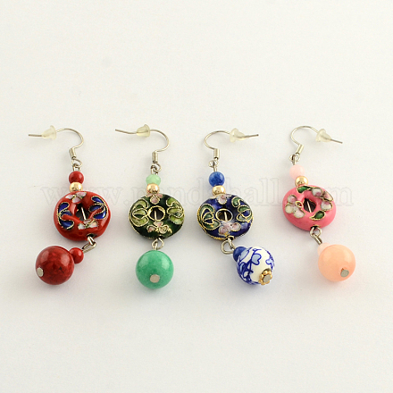 Trendy Cloisonne Donut Dangle Earrings with Spray Painted Glass Beads and Iron Earring Hooks EJEW-R089-01-1