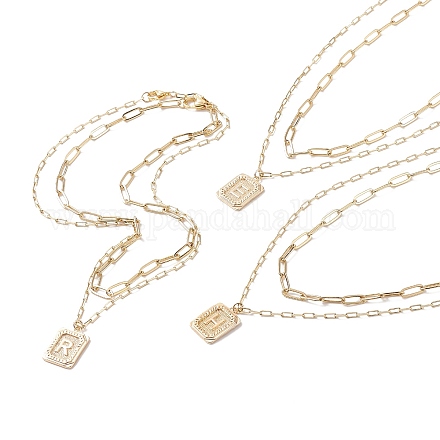 2 pièces rectangle en laiton de style 2 avec colliers pendentif lettre initiale NJEW-JN04006-1