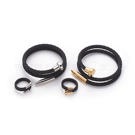 304 ensemble de bracelets et de bagues en acier inoxydable SJEW-L137-01-1