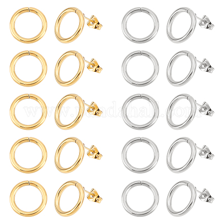 UNICRAFTALE 20Pcs 2 Colors Woman Stud Earrings Round Stud Earrings 0.6mm Pin 304 Stainless Steel Earring Posts 14x2mm Earring Pin Simple Ring Woman Earrings Components Gift For Women EJEW-UN0002-11-1