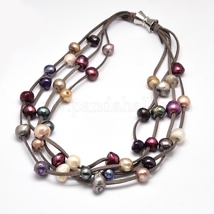 Colliers de femmes luxueux à plusieurs rangs de perles NJEW-L345-N10-1