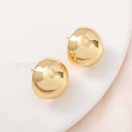 Полукруглые латунные серьги-гвоздики EJEW-D346-07G-1