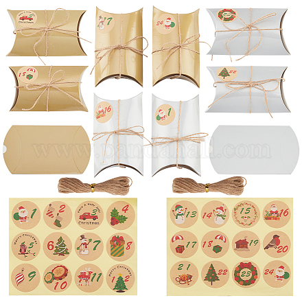 24 pièces oreiller pliable créatif boîte à bonbons en papier de noël avec cordon CON-WH0089-06-1