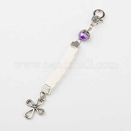 Glass Pearl Pendant Decorations Backpack Charms HJEW-JM00147-08-1