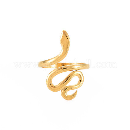 Placcatura ionica (ip) 304 anello del polsino aperto a serpente in acciaio inossidabile per le donne X-RJEW-S405-226G-1
