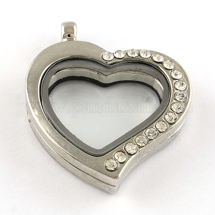 Rhinestone de aleación de corazón colgantes magnéticos medallón flotantes X-PALLOY-S039-04-1