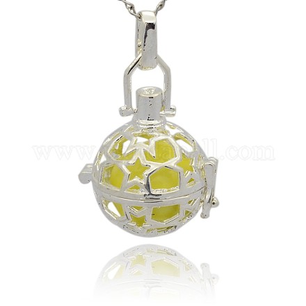 Silver Color Plated Brass Hollow Round Cage Pendants KK-J226-01S-1