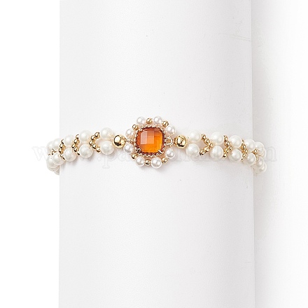 Bracelet en perles de verre et coquillage BJEW-TA00180-02-1