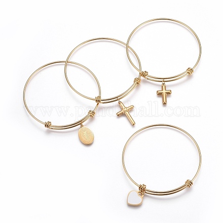 304 Stainless Steel Charm Bangles BJEW-F357-03G-1