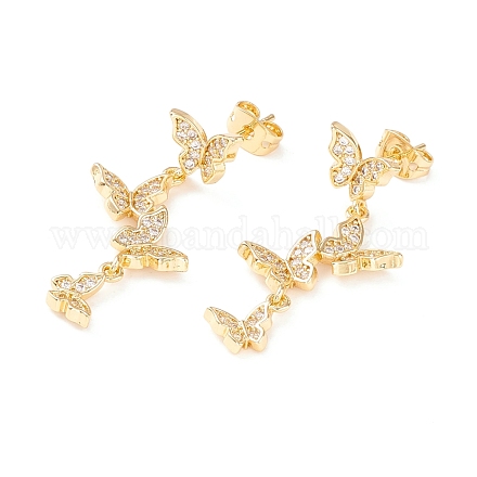 Boucles d'oreilles pendantes papillon en zircone cubique EJEW-I263-03G-1