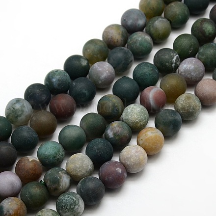 Chapelets de perles en agate indienne mate naturelle G-M063-12mm-01-1