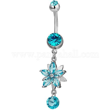 Piercing Jewelry Platinum Plated Brass Flower Cubic Zirconia Navel Ring Belly Rings AJEW-EE0001-105C-1