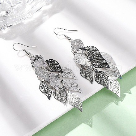 Серьги-подвески в форме листьев из нержавеющей стали 430 EJEW-A137-10P-1