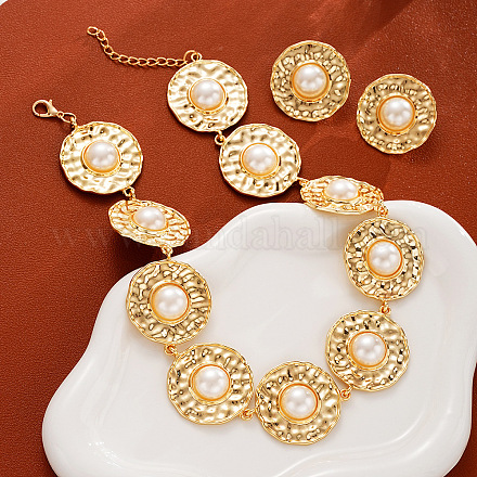 Комплекты серег-гвоздиков и ожерелий из искусственного жемчуга с плоскими круглыми бусинами для женщин FS-WGDCE87-01-1