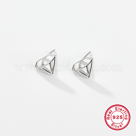 925 orecchini a bottone in argento sterling placcato rodio a forma di diamante da donna CC0572-1-1