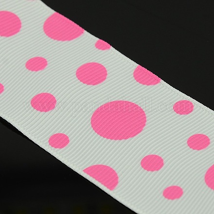 1-1/2 inch(38mm) White and Hot Pink Dots Printed Grosgrain Ribbon Wedding Sewing DIY X-SRIB-A010-40mm-03-1