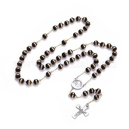 304 collares de abalorios del rosario de acero inoxidable para la Pascua NJEW-L159-03GP-1