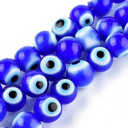 Chapelets de perle rondes au mauvais œil manuelles X-LAMP-L055-8mm-14-1