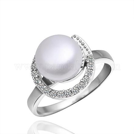 Brass Round Imitation Pearl Finger Rings For Party RJEW-BB10291-8-1