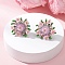 Flower Handmade Glass Seed Beads Stud Earrings, with Acrylic Bead Caps, Platinum, Pink, 27.5x26mm