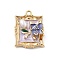 Alloy Enamel Pendants, Rectangle with Flower Charm, with ABS Plastic Pearl, Plum, 25.5x19x5.5mm, Hole: 2mm