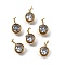 201 Stainless Steel Charms, Flat Round Charm, with Rhinestone, Real 18K Gold Plated, 10.5x7x3.5mm, Hole: 3mm