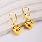 Brass Hoop Earrings, Heart with Stripe, Golden, 36x23mm