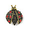 Alloy Rhinestone Brooches for Backpack Clothes, Ladybug, Antique Golden, 30.5x25mm