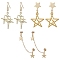 Star Brass Earrings, with Alloy & 201 Stainless Steel Pendants, Golden, 37~72.5x10~23mm, 3pairs/set