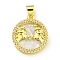 Brass Micro Pave Clear Cubic Zirconia Pendants, with Shell, Real 18K Gold Plated, Gemini, 19.5x16.5x3mm, Hole: 3.5mm