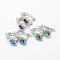 Long-Lasting Plated Brass Micro Pave Cubic Zirconia Hoop Earring Findings with Latch Back Closure, with Glass, Oval, Real Platinum Plated, Mixed Color, 17x13.5x5.5mm, Hole: 1.5mm, Pin: 1mm