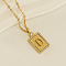 304 Stainless Steel Micro Pave Clear Cubic Zirconia Rectangle with Hollow Letter Pendant Necklaces, Real 18K Gold Plated, Letter D, 17.72 inch(45cm)