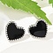 304 Stainless Steel Stud Earrings, with Enamel and Ear Nuts, Heart, Black, Stainless Steel Color, 9.5x10.5x1.5mm, Pin: 0.6mm, 6pairs/card