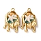 Light Gold Tone Alloy Enamel Pendants, Melting with Ceramics Starfish Charms, with ABS Imitation Pearl, Rack Plating, Floral White, 27.5x17x5.5mm, Hole: 1.5mm